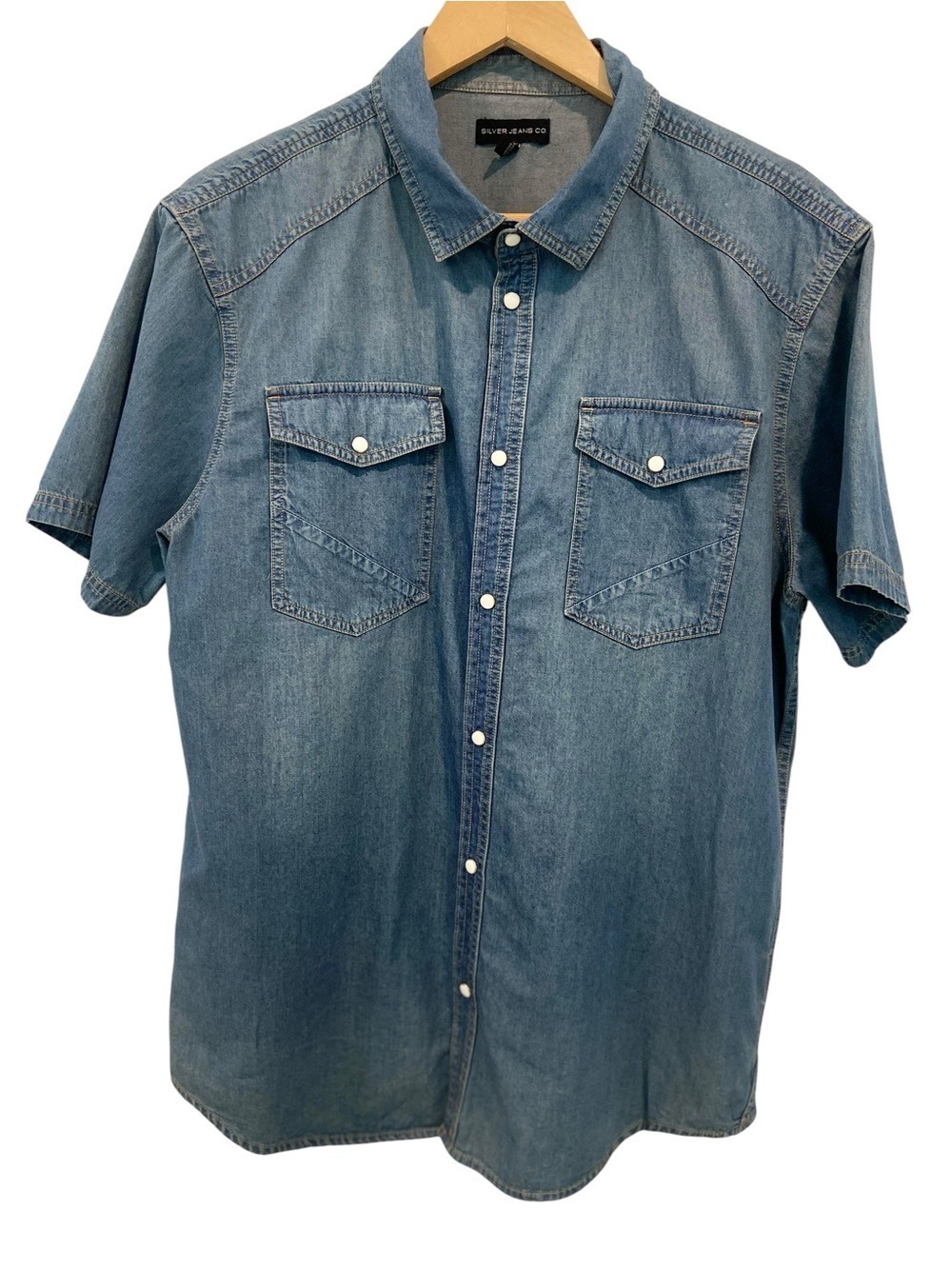 Men’s Silver Pearl Snap Shirt Western Metallic Long Sleeve Button Up Large Style